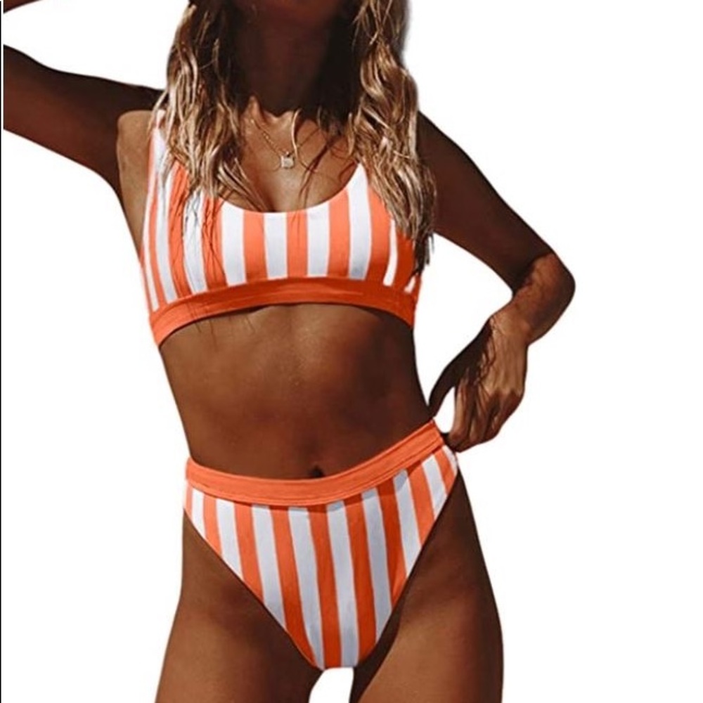 Orange stripe sporty bikini